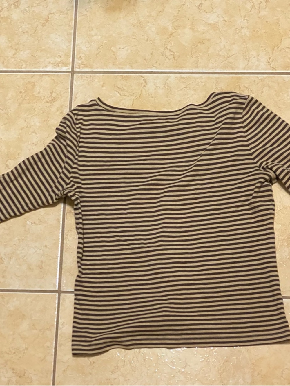 Striped Boatneck Long Sleeve Top in Brown and Cream